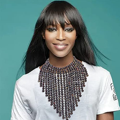 Coiris Boho African Wooden or Acrylic Beaded Bib Statement Necklace Strands Layered Cluster Chunky Collar Choker Wood Necklace for Women Fashion Costume Jewelry - color: Dark Purple Grey