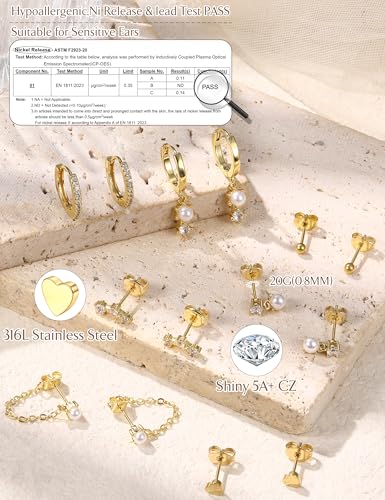 THUNARAZ 14K Gold Plated Hoop Stud Earrings for Women Hypoallergenic | Earrings Stack Non Tarnish, Stainless Steel Earrings, Cartilage Earrings for Women, Multiple Piercing Drop Dangle Earrings