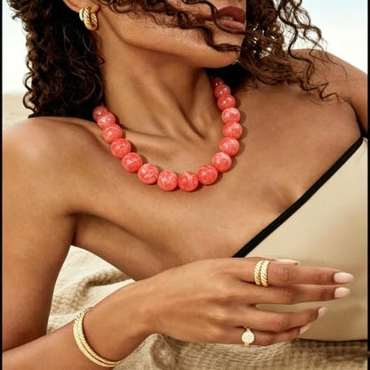 Chunky Necklaces for Women Trendy 20MM Large Resin Beaded Necklace Bold Statement Chunky Choker Necklace Boho Beads Summer Beach Jewelry - color: Orange - red