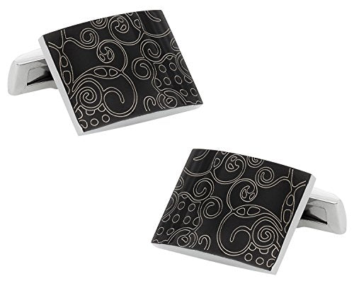 Men's Black Stainless Steel Cufflinks Art Unique Cuff Links with Hard-Sided Travel Presentation Gift Box for Men Man