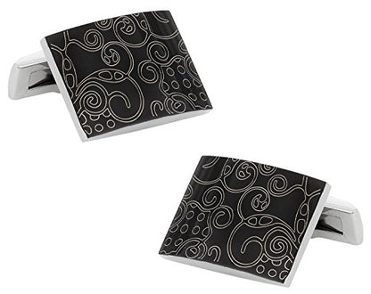 Men's Black Stainless Steel Cufflinks Art Unique Cuff Links with Hard-Sided Travel Presentation Gift Box for Men Man