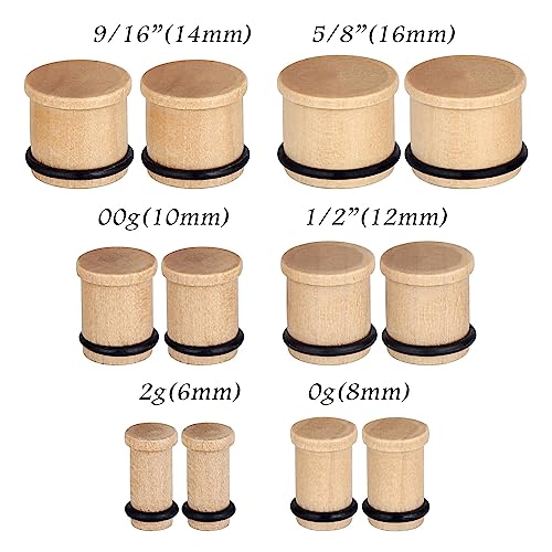 Qmcandy 2g-13/16 inch Sun Moon Natural Wood Wooden Acrylic Ear Tunnels Plugs Piercing Gauge Expander Set - color: B 6pcs 9/16"(14mm)