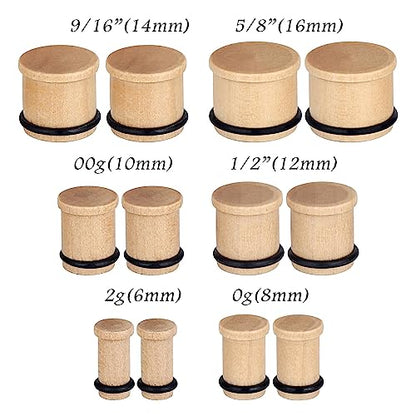 Qmcandy 2g-13/16 inch Sun Moon Natural Wood Wooden Acrylic Ear Tunnels Plugs Piercing Gauge Expander Set - color: B 6pcs 0g(8mm)