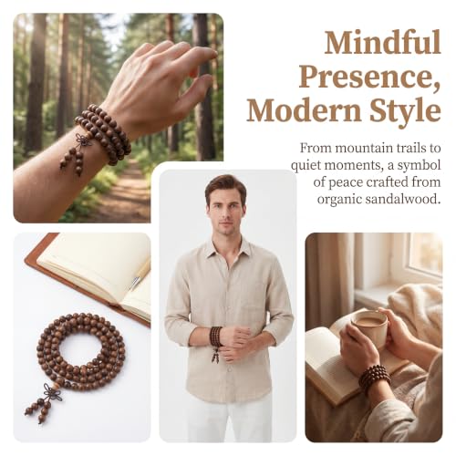 Handmade Mala Beads Bracelet 108 8mm Prayer Meditation Bracelet Sandalwood Elastic, Buddhist Beads, Prayer Mala Necklace for Men and Women Gifts - color: Black Rosewood