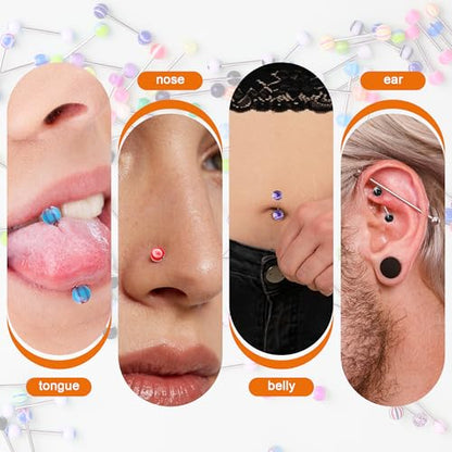 100Pcs 14G Acrylic Tongue Rings, Multi Color Assortment Flexible Tongue Rings Barbells Mix Piercing - style: 50 Pairs-Metal Bar