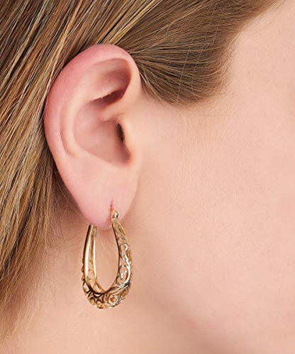 Barzel 18K Gold Plated Filigree Hoop Earrings - color: Gold
