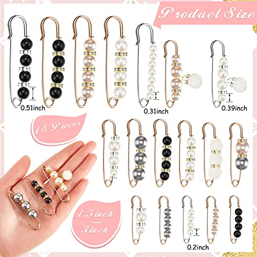 Hicarer 18 Pcs Pearl Safety Pin Brooches for Women Decorative Safety Pins for Clothing Sweater Shawl Clips Pant Waist Tightener Cardigan Collar Clips(Elegant Style) - style: Elegant Style