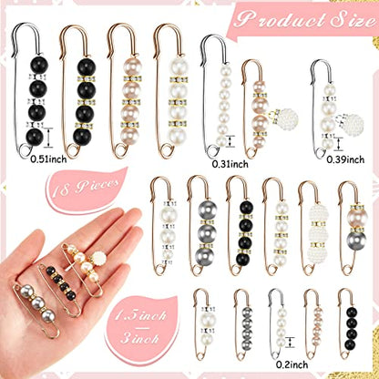 Hicarer 18 Pcs Pearl Safety Pin Brooches for Women Decorative Safety Pins for Clothing Sweater Shawl Clips Pant Waist Tightener Cardigan Collar Clips(Elegant Style) - style: Elegant Style