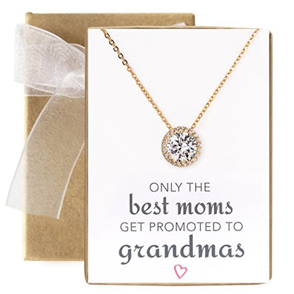 A+O Gift for Mom, Aunt, Grandma - Solitaire Halo Necklace in Gold, Rose Gold, Silver - style: GRANDMA, Gold