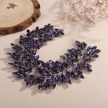 Missgrace Women Silver Green Black Red Blue Handmade Full Crystal Rhinestone Large Headband Hair Vine Shinny Headpiece Bridal Wedding Hair Accessories for Women (Purple) - color: Purple