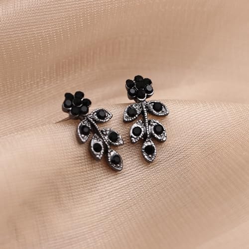 Austrian Crystal Rhinestone Choker Necklace Dangle Earring Link Bracelet Jewelry Set for Brides Bridesmaid Prom Costume Accessories for Women - color: Black-Gunmetal