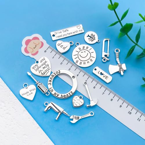 Youdiyla 45pcs Alloy Ancient Silvery Father's Day Series New Tool Set Pendant Jewelry Making DIY Keychain Earrings Pendant Various Design Charms for Jewelry Making Bracelets Necklace (SN790) - color: SN790