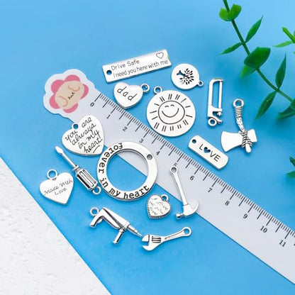 Youdiyla 45pcs Alloy Ancient Silvery Father's Day Series New Tool Set Pendant Jewelry Making DIY Keychain Earrings Pendant Various Design Charms for Jewelry Making Bracelets Necklace (SN790) - color: SN790