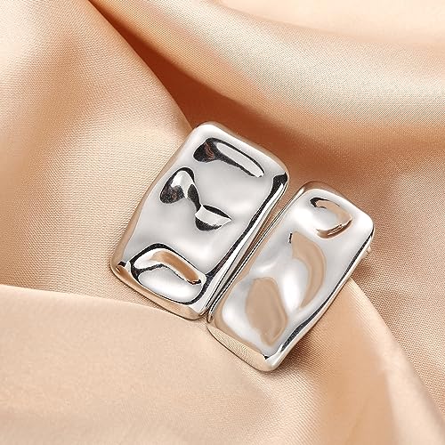 Geometric Rectangle Gold Plated Stud Earrings Irregular Hammered Chunky Statement Square Earrings for Women Trendy - color: Silver Rectangle