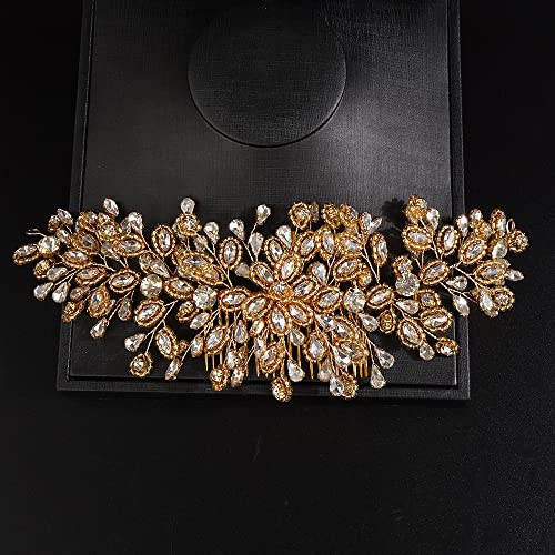 JWICOS Bride Wedding Hair Comb Silver Crystal Headpieces Bridal Hair Clip Side Comb Wedding Hair Accessories for Women and Girls (Gold) - color: Gold