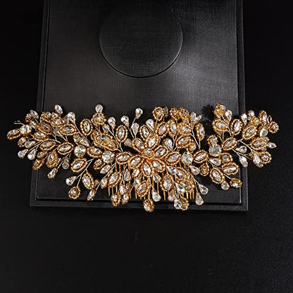 JWICOS Bride Wedding Hair Comb Silver Crystal Headpieces Bridal Hair Clip Side Comb Wedding Hair Accessories for Women and Girls (Gold) - color: Gold