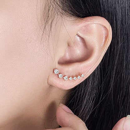 925 Sterling Silver Post Cubic Zirconia Ear Crawle Earring For Women 7 Crystal Star Ear Stud Earrings AAA CZ Arrow Ear Climber Hypoallergenic Piercing Gifts For Her - color: Rose gold