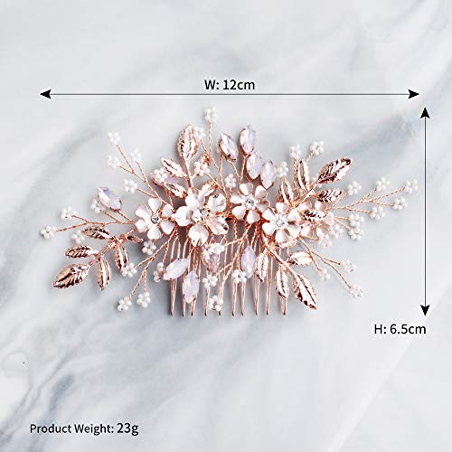 HapiBuy Wedding Hair Comb Rose Gold Crystal Simulated Pearl Bridal Hair Comb For Bride and Bridesmaid