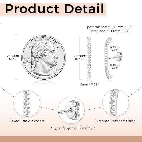 CZ Suspender Cuff Stud Earrings Wrap Earlobe Silver Post Cubic Zirconia Minimalist Jewelry for Women - color: Silver Paved CZ
