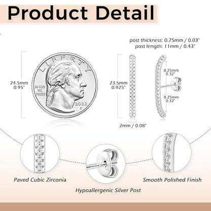 CZ Suspender Cuff Stud Earrings Wrap Earlobe Silver Post Cubic Zirconia Minimalist Jewelry for Women - color: Silver Paved CZ