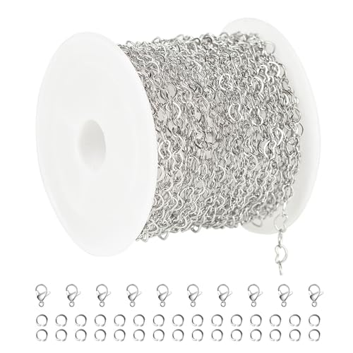 UMAOKANG 16.4 Feet Heart Chain for Jewelry Making Stainless Steel Heart Link Chains Bulk with Jump Rings and Lobster Clasps - color: Steel Heart