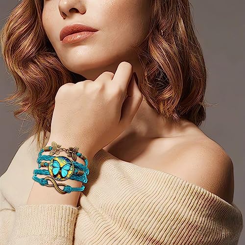 Boho Sunflower Gifts Sunflower Leather Bohemian Bracelet Birthday Gifts for Women Teens Granddaughter Wife Daughter Mom Friendship Bracelets for Her - color: Butterfly