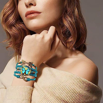 Boho Sunflower Gifts Sunflower Leather Bohemian Bracelet Birthday Gifts for Women Teens Granddaughter Wife Daughter Mom Friendship Bracelets for Her - color: Butterfly