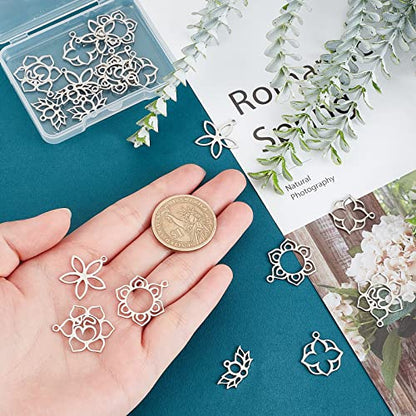 UNICRAFTALE 20pcs 5 Styles Flower Hollow Charm Open Back Bezel Pendants Stainless Steel Frame Charms Dangle Charms Yoga OM Lotus for Resin Pressed Flower Lucky Amulet Pendants for Jewelry Making | Stainless Steel Laser Cut Frame With Lotus Flower Styles,R