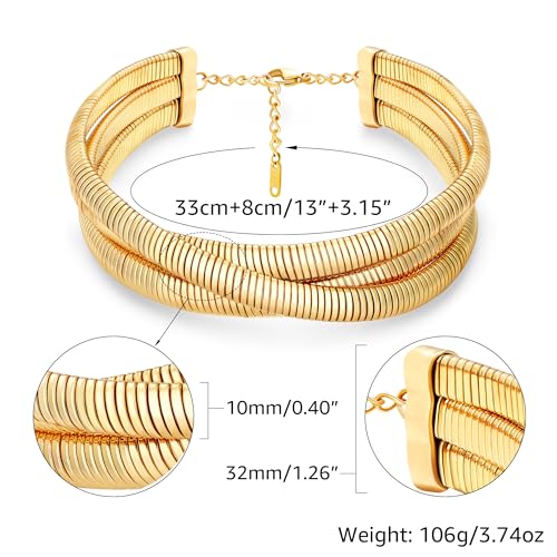 Chunky Gold Choker Necklace for Women, 14K Gold Plated Snake Chain Statement Necklace Triple Twsited Layered Choker Necklaces Jewelry Gifts - style: 3 LAYER/14K GOLD