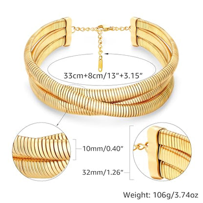 Chunky Gold Choker Necklace for Women, 14K Gold Plated Snake Chain Statement Necklace Triple Twsited Layered Choker Necklaces Jewelry Gifts - style: 3 LAYER/14K GOLD
