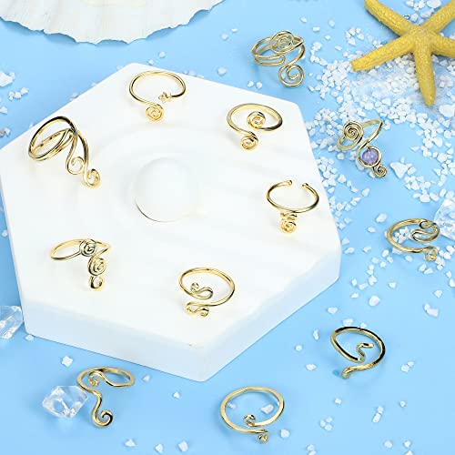 12PCS Adjustable Toe Rings for Women 14K Gold Plated | Open African Toe Rings, Summer Beach Foot Jewelry Set - color: Gold