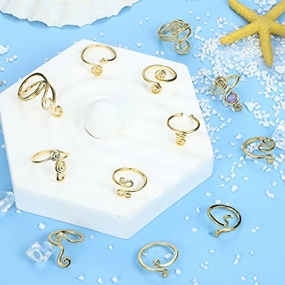 12PCS Adjustable Toe Rings for Women 14K Gold Plated | Open African Toe Rings, Summer Beach Foot Jewelry Set - color: Gold