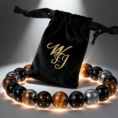 WFJ Black Obsidian Hematite Triple Protection Bracelets Set - Tiger Eye Beaded Natural Stone Bracelet for Men Women Gemstone (10MM) - color: Triple Protection Set of 2 – Men’s M–L Wrist