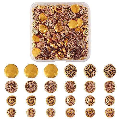 Craftdady 160Pcs Antique Gold Flat Round Spacer Beads 6-12mm Tibetan Metal Coin Disc Circle Loose Beads for Jewelry Crafts Making Hole:1-2mm - color: Antique Gold, Flat Round,160pcs