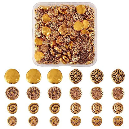 Craftdady 160Pcs Antique Gold Flat Round Spacer Beads 6-12mm Tibetan Metal Coin Disc Circle Loose Beads for Jewelry Crafts Making Hole:1-2mm - color: Antique Gold, Flat Round,160pcs