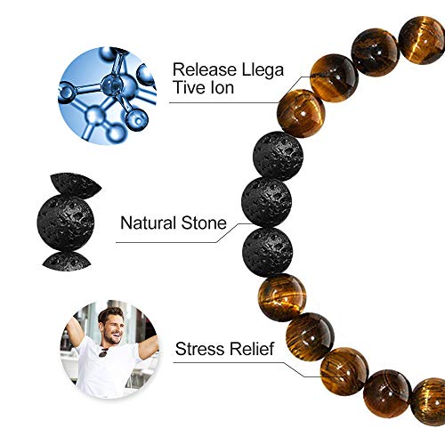 M MOOHAM Mens Bracelet - Beaded Natural Stone 8mm Tiger Eye Matte Agate Lava Rock Bracelets for Men Teen Boys Grandpa Dad Birthday Gifts Jewelry - style: Tiger eye Lava Rock Bracelet