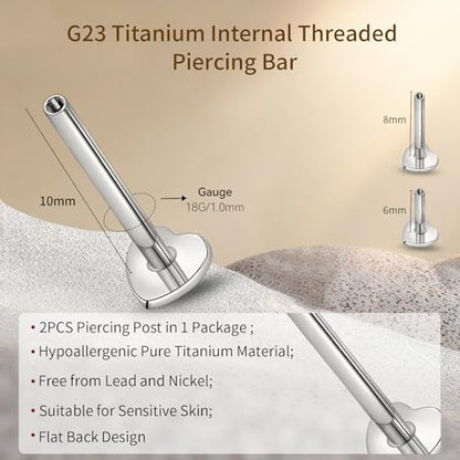 limerencia 16G/18G Hypoallergenic Internal Threaded Titanium Bar Post Replacement,Flat Back Stud Earrings Post Medusa Helix Couch Labret Bar for Women Men Sensitive Ears(A Pair) - color: silver heart, size: 18G-10mm