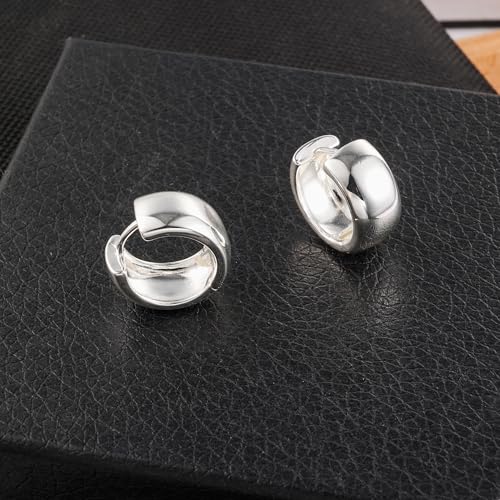 Chunky Hoop Earrings for Women Small Huggie Hoops Earrings Fashion Jewelry | 14k Gold Plated Hypoallergenic Thick Gold Silver Hoop Earrings Trendy Jewelry Gift Box, Daily Wear - color: Silver