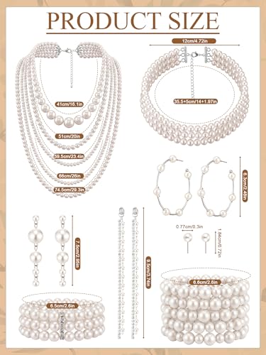 BBTO 8 Pcs Pearl Necklace and Earring Set for Women Faux Pearl Bracelet Costume Jewelry Set for Wedding Bridal Shower Party - style: Chic Style