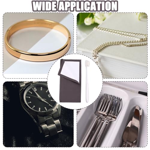 Jewelry Cleaning Kit, Include 2pcs Double Sided Polishing Cloth & 2pcs Soft Cleaner Brush for All Jewelry Diamond Gold Sterling Silver Earring Ring