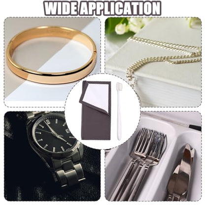Jewelry Cleaning Kit, Include 2pcs Double Sided Polishing Cloth & 2pcs Soft Cleaner Brush for All Jewelry Diamond Gold Sterling Silver Earring Ring