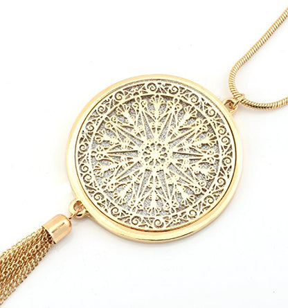 MOLOCH Long Necklaces For Woman Disk Circle Pendant Necklaces Tassel Fringe Necklace Set Statement Pendant - color: A:gold