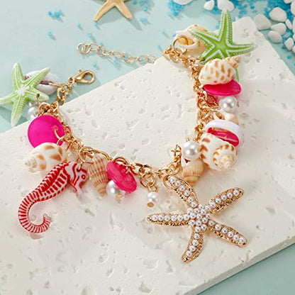 RUOFFETA Shell Starfish Necklace Bracelet Conch Statement Chunky Necklace Mermaid Costume Jewelry Beach Jewelry for Women - style: Bracelet 2