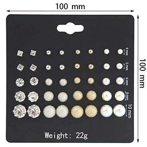 20 Pairs Stud Earrings Crystal Pearl Earring Set Ear Stud Earring for Women Men Silver and Gold for Christmas Gifts - color: 20 pairs