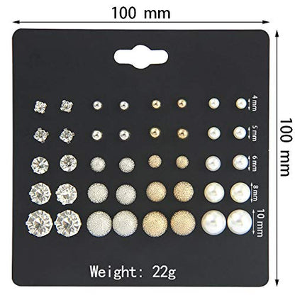 20 Pairs Stud Earrings Crystal Pearl Earring Set Ear Stud Earring for Women Men Silver and Gold for Christmas Gifts - color: 20 pairs