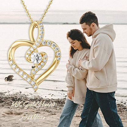 SISGEM 14K Solid Gold Heart Necklace for Women,Yellow Gold 0.55 Carat(CTTW) Moissanite Infinity Heart Pendant Necklaces Anniversary Birthday Gifts for Wife Mom 16''-18'' - color: Style-1