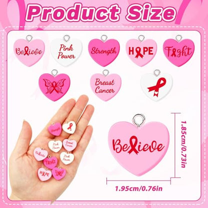 64 Pcs Breast Cancer Awareness Resin Charms, Pink Ribbon Heart Charm | 8 Styles, Breast Cancer Conversation Heart Pendants, DIY Crafts, Bracelet Necklace Earrings Jewelry Making, Decorations - style: Breast Cancer Awareness Style