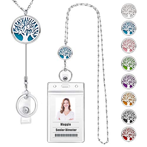 Retractable Lanyard, Lanyards for ID Badges, Badge Reels Retractable | Teacher Lanyard, Tree of Life Diffuser Necklace Lanyard for Women Nurse Stainless Steel Chain Keychain ID Badge Holder - color: 3-retractable-tree of Life
