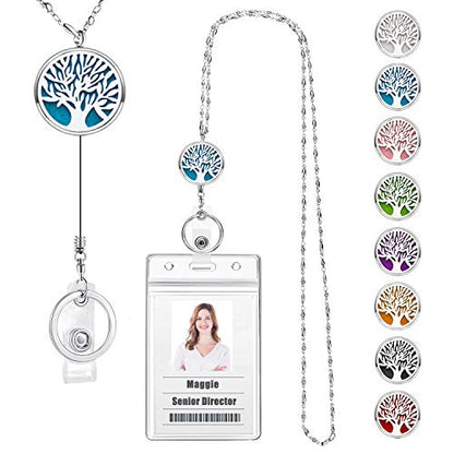 Retractable Lanyard, Lanyards for ID Badges, Badge Reels Retractable | Teacher Lanyard, Tree of Life Diffuser Necklace Lanyard for Women Nurse Stainless Steel Chain Keychain ID Badge Holder - color: 3-retractable-tree of Life