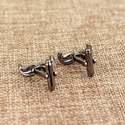 Flairs New York Gentleman's Premium Handmade Artisan Tie Bars Clips Cufflinks - size: Medium, style: Gunmetal Mustache Cufflinks (1 Pair)